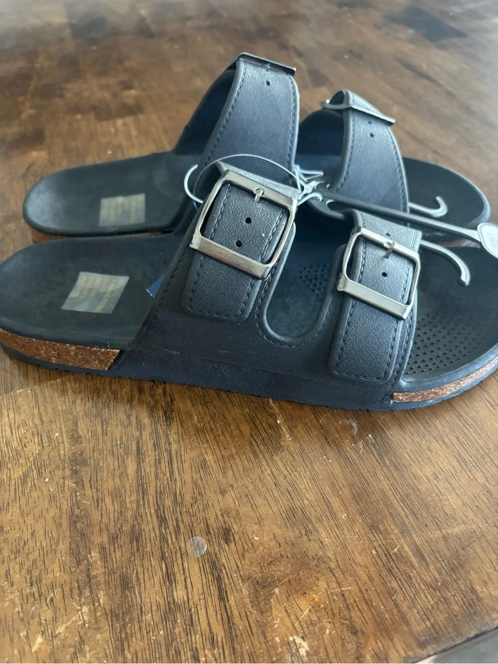 Mission Ridge Men’s Black Double-Buckle Slide Sandals Size 11.5